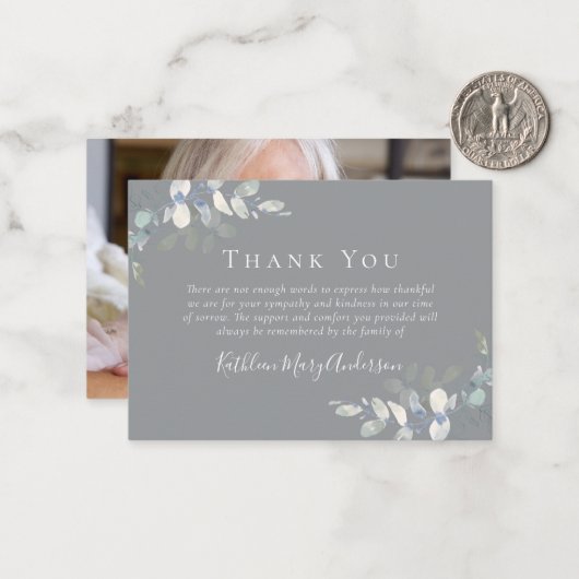 バジェットエレガントユーカリ写真葬儀 ノートカード (正面/裏面インサイチュ)