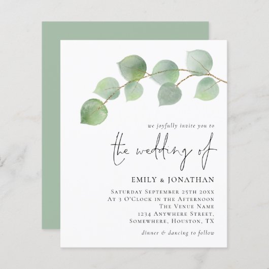 バジェットエレガントユーカリ結婚式招待状 (正面/裏面)