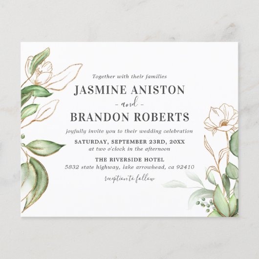 バジェットエレガントユーカリ金ゴールド結婚式招待状 (正面)