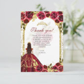 バジェットエレガントレッドフローラ写真キンチェニェラ サンキューカード (スタンド正面)
