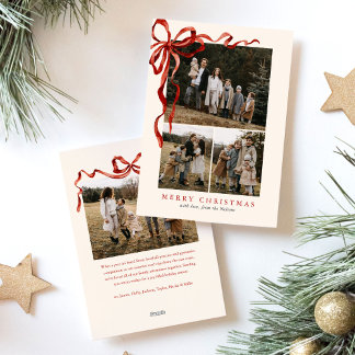 バジェットエレガントレッドボウクリスマス4枚の写真 シーズンカード