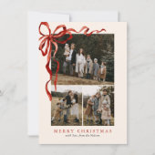 バジェットエレガントレッドボウクリスマス4枚の写真 シーズンカード (正面)