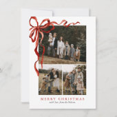 バジェットエレガントレッドボウクリスマス4枚の写真 シーズンカード (正面)