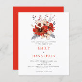 バジェットエレガントレッド花模様結婚式招待状 (正面/裏面)