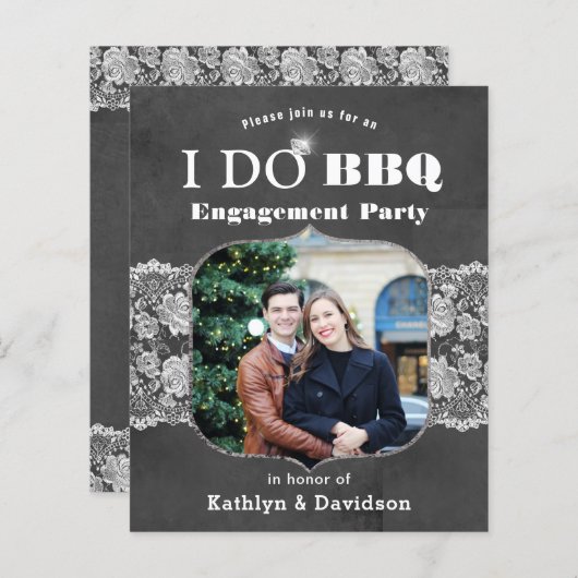 バジェットエレガントレースフォト婚約招待状 (正面/裏面)