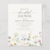 バジェットエレガントワイルドフラワーブライダルシャワー招待 (正面)
