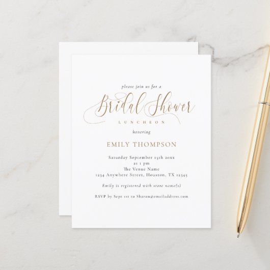 バジェットエレガント書道ブライダルシャワー招待状 (正面/裏面インサイチュ)