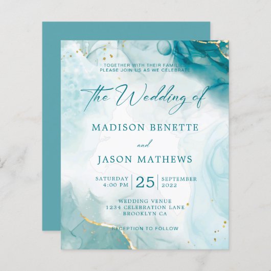 バジェットエレガント海ティール（緑がかった色）ブルー金ゴールド結婚ズ (正面/裏面)