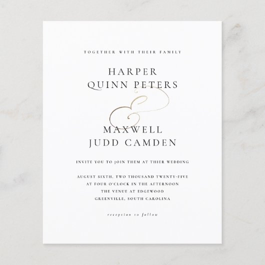 バジェットエレガント白黒結婚式招待状 (正面)