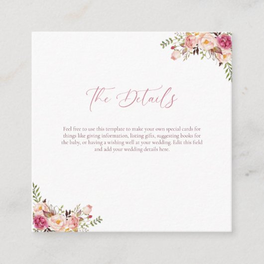 バジェットエレガント赤面ピンクフローラ結婚ズ エンクロージャーカード (正面)