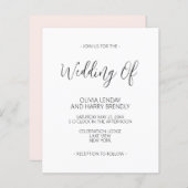 バジェットエレガント赤面ピンクホワイト結婚式招待状 (正面/裏面)