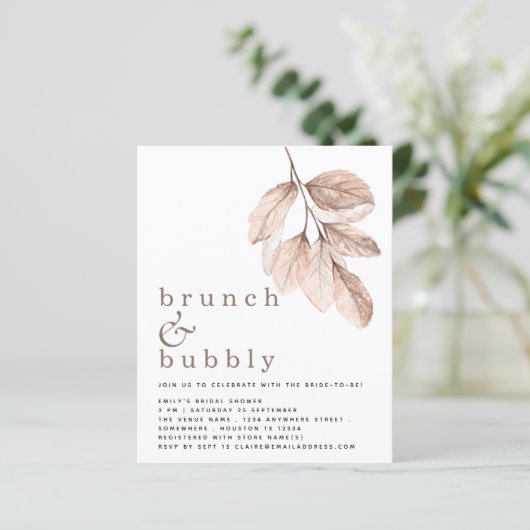 バジェットエレガント赤面リーフブライダルシャワー招待状 (スタンド正面)