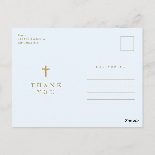 バジェットエレガント金ゴールドクロスフォトバプテスマ ポストカード (裏面)