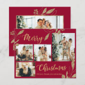 バジェットエレガント金ゴールドバーガンディ写真クリスマスカード (正面/裏面)