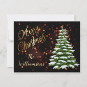 バジェットエレガント金ゴールドブラックツリーメリークリスマス シーズンカード (正面)