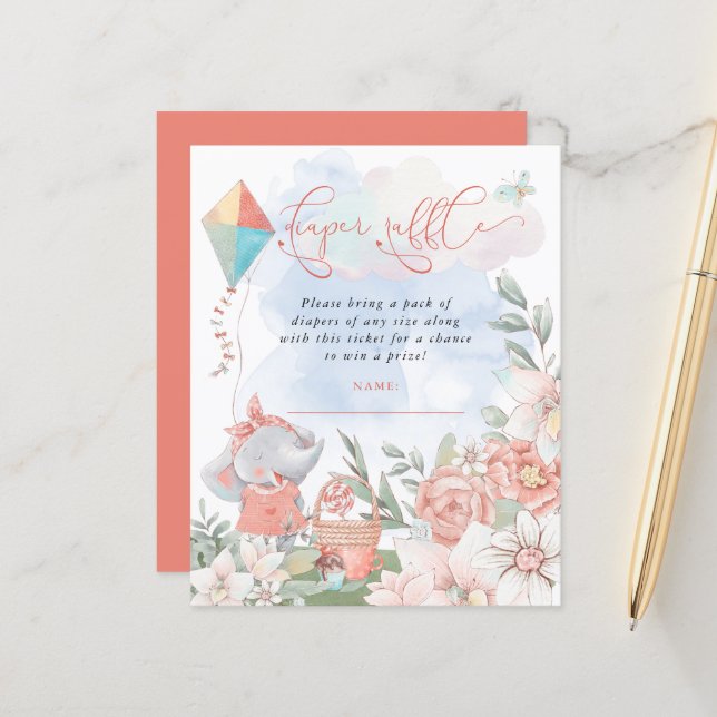 バジェットエレファントおむつラッフルベビーシャワーピクニック (正面/裏面インサイチュ)