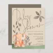 バジェットエレファントクリームベビーシャワー招待状 (正面/裏面)