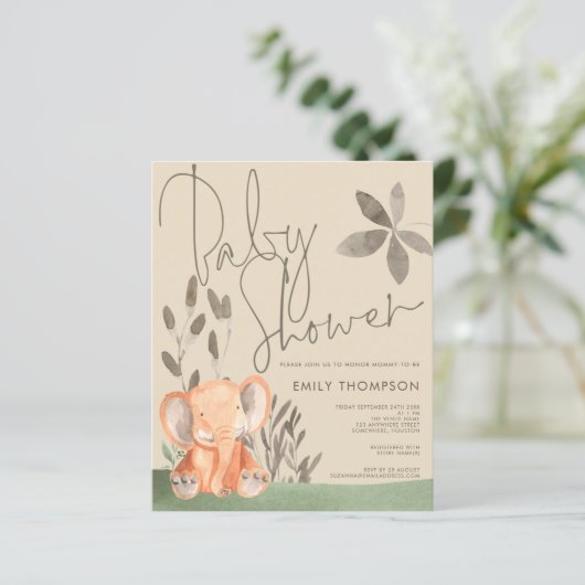 バジェットエレファントクリームベビーシャワー招待状 (スタンド正面)