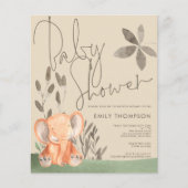 バジェットエレファントクリームベビーシャワー招待状 (正面)