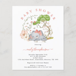 バジェットエレファントコーラルガールベビーシャワー招待状