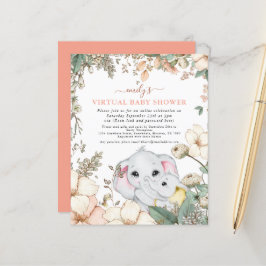 バジェットエレファントコーラルバーチャルベビーシャワー招待状