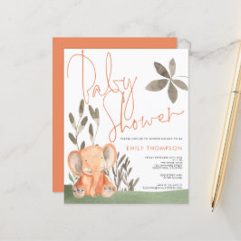 バジェットエレファントコーラルベビーシャワー招待状