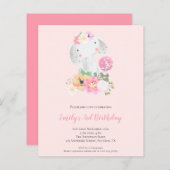 バジェットエレファントピンクガール3rd誕生日招待状 (正面/裏面)