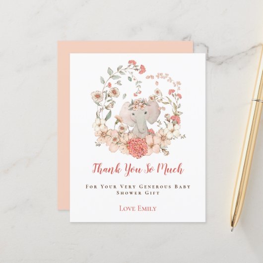 バジェットエレファントフローラピーチベビーシャワーありがとう (正面/裏面インサイチュ)