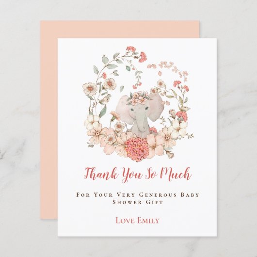 バジェットエレファントフローラピーチベビーシャワーありがとう (正面/裏面)