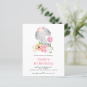 バジェットエレファント1stバースデーピンクパーティの招待状 (スタンド正面)