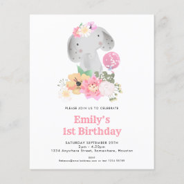 バジェットエレファント1stバースデーピンクパーティの招待状