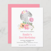 バジェットエレファント2ndバースデーガールパーティの招待状 (正面/裏面)