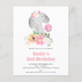 バジェットエレファント2ndバースデーガールパーティの招待状 (正面)