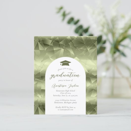 バジェットオリーブグリーングラムジオアーチ卒業式招待状 (スタンド正面)