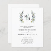 バジェットオリーブ枝モノグラムウェディング招待状 (正面/裏面)