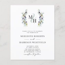 バジェットオリーブ枝モノグラムウェディング招待状