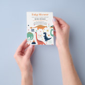 バジェットオレンジグリーンベビー恐竜かわいい赤ちゃんシャワー チラシ (手)