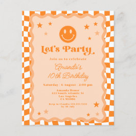 バジェットオレンジハピー市松模様に顔誕生日招待状
