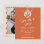 バジェットオレンジフォトディスコ結婚式招待状 (正面/裏面)