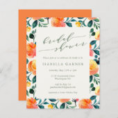 バジェットオレンジフローラアートブライダルシャワー招待状 (正面/裏面)
