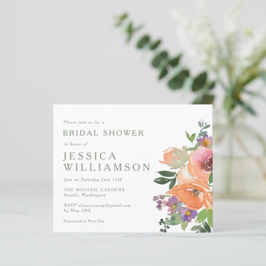 バジェットオレンジフローラアートブライダルシャワー招待状 (スタンド正面)
