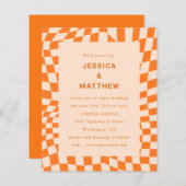 バジェットオレンジ抽象芸術チェック結婚式招待状 (正面/裏面)