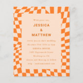 バジェットオレンジ抽象芸術チェック結婚式招待状 (正面)