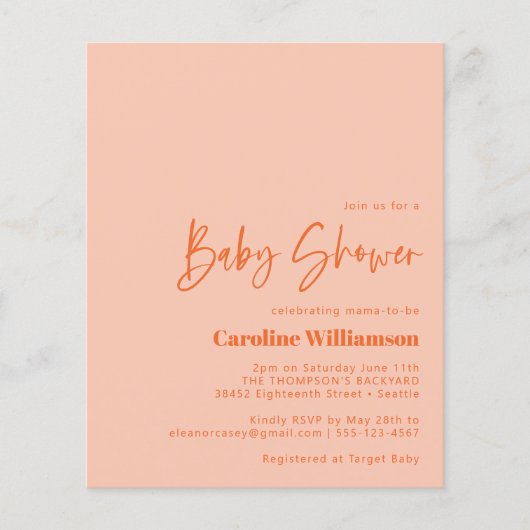 バジェットオレンジ果実水カラーピンクベビーシャワー (正面)