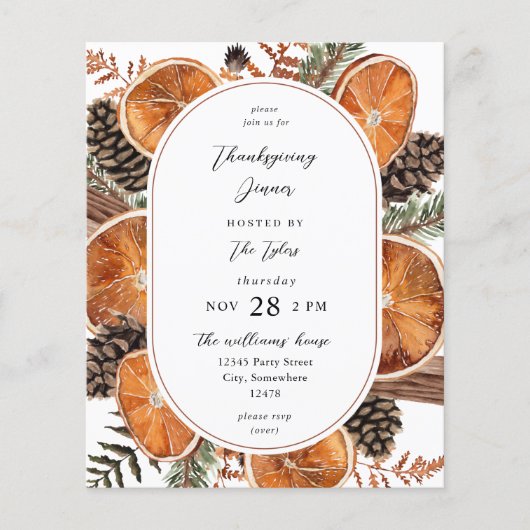 バジェットオレンジ素朴ホリデーサンクスギビングディナー チラシ (正面)