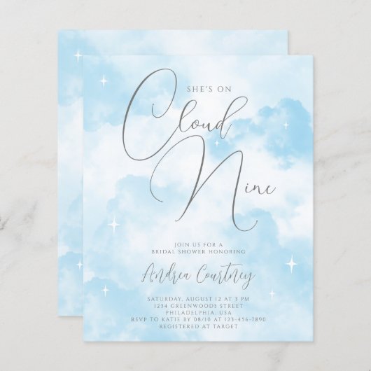 バジェットオンクラウドナインドリーミーブルーブライダルシャワー (正面/裏面)