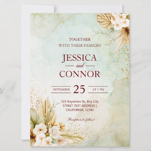 バジェットオータムウォーターシンプルカラー結婚ズ 招待状 (正面)