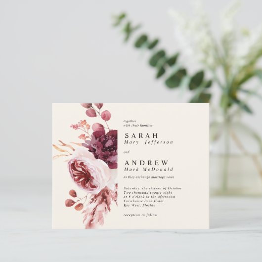 バジェットオータムウォーター色フローラ結婚式招待状 (スタンド正面)
