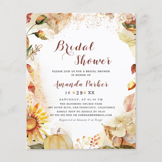 バジェットオータムカボプキンサンフラワーブライダルシャワー (正面)