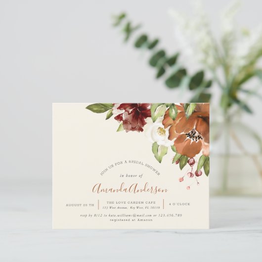 バジェットオータムフローラアイボリーブライダルシャワー招待状 (スタンド正面)